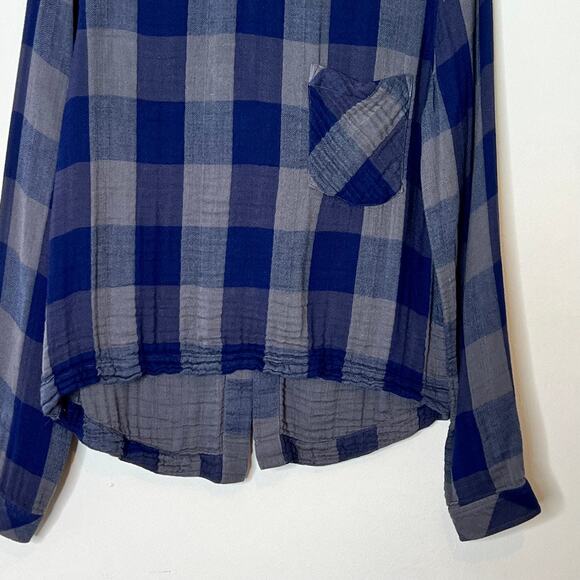 Cloth & Stone Long Sleeve Braided Back Plaid Top Blue Gray Small - Picture 6 of 10